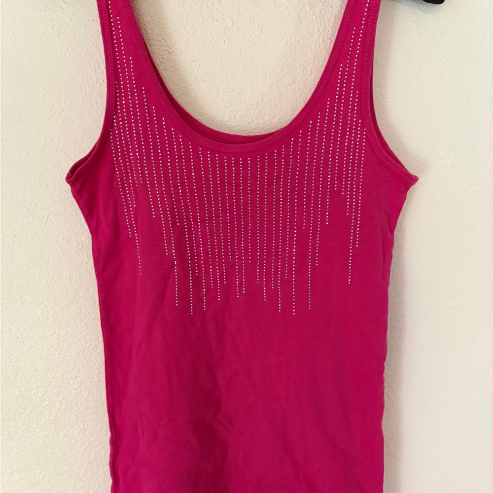 Grane Hot Pink Tank Top with Rhinestone Stripe Detail